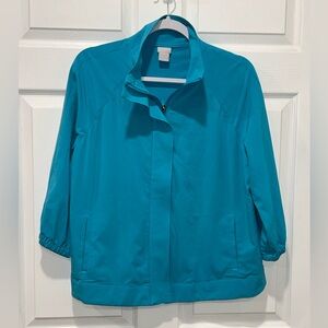Chicos Jacket Womens 1 (8/10) Turquoise Zenergy‎ Mock Collar 3/4 Balloon Sleeves